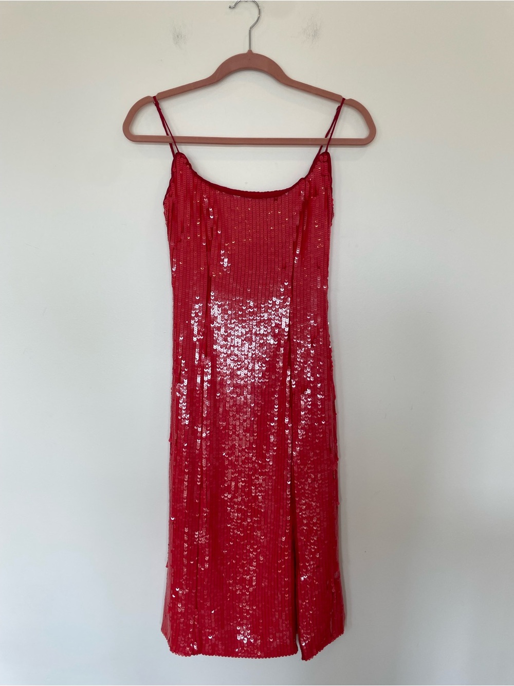Bardot Red Sequin Midi Slip Dress XS Side Slit Party Cocktail Holiday Romantic